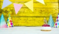 Happy birthday with festive decorations with cake and burning candles 3 Royalty Free Stock Photo