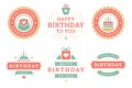 Happy birthday festive red green vintage label and badge set for greeting card design vector flat Royalty Free Stock Photo