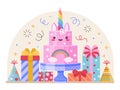 Happy Birthday Festive Scene with Cute Cake