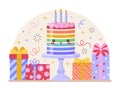 Happy Birthday Festive Scene with Cute Cake