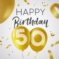 Happy birthday 50 fifty year gold balloon card Royalty Free Stock Photo