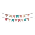 Happy birthday flags. Bday party doodles. Vector hand drawn kid hanging banner. Scribble outline illustration of festive Royalty Free Stock Photo