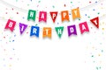 Happy birthday flags and confetti background Royalty Free Stock Photo
