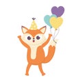 Happy birthday, fox with party hat and balloons hearts decoration design icon Royalty Free Stock Photo