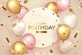 happy birthday with frame balloons vector illustration