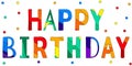 Happy Birthday - funny cartoon multicolor inscription and confetti