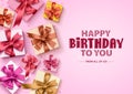 Happy birthday gift boxes background. Birthday greeting card with colorful boxes of gifts Royalty Free Stock Photo