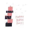 Happy Birthday gift boxes illustration lettering Royalty Free Stock Photo