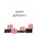 Happy Birthday gift boxes illustration lettering Royalty Free Stock Photo