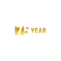 75 year, happy birthday gold logo on white background, corporate anniversary vector minimalistic sign, greeting card