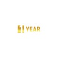 1 year, happy birthday gold logo on white background, corporate anniversary vector minimalistic sign, greeting card Royalty Free Stock Photo