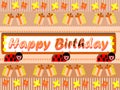 Cute birthday greeting card with ladybugs, colors, cheerful.