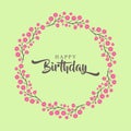 Happy birthday greeting card with beautiful flower wreath usable for background template Royalty Free Stock Photo
