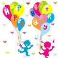 Happy birthday greeting card with children and balloons Royalty Free Stock Photo