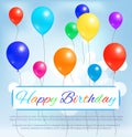 Happy Birthday Greeting Card Color Balloons Flying