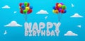 Happy birthday greeting card with colorful balloons 3d render Royalty Free Stock Photo