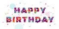 Happy Birthday greeting card confetti papercut multi color layers vector text