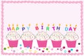 Happy birthday greeting card with cupcakes and candles