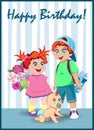 Happy Birthday Greeting Card of Cute Boy and Girl Royalty Free Stock Photo
