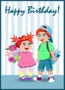 Happy Birthday Greeting Card of Cute Cartoon Kids Royalty Free Stock Photo