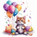 Happy Birthday greeting card with a cute cat. art design for web, site, advertising, banner. Ai generated Royalty Free Stock Photo