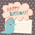 Happy birthday greeting card with cute dinosaur Royalty Free Stock Photo