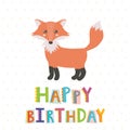 Happy Birthday greeting card with a cute fox Royalty Free Stock Photo