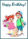 Happy Birthday Greeting Card Cute Kids with Gift Royalty Free Stock Photo