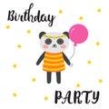 Happy Birthday greeting card. Cute postcard with funny little panda. Cartoon animals Royalty Free Stock Photo