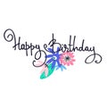 Happy Birthday greeting card design with minimalistic floral decoration and hand lettering