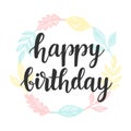 Happy Birthday greeting card design template with cute wreath