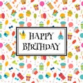 Happy Birthday greeting card with funny monsters. Cute birthday Royalty Free Stock Photo