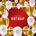 Happy Birthday greeting card with golden and white balloons on r Royalty Free Stock Photo