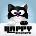 Happy birthday greeting card held by a cute black and white cat Royalty Free Stock Photo