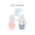 Happy birthday greeting card with hippos.