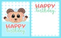 Happy birthday greeting card with kawaii doodle ram, cute cartoon drawing animal, editable vector illustration for kids decoration Royalty Free Stock Photo