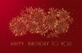 Happy Birthday greeting card with lettering design. Golden glitter fireworks red background. Royalty Free Stock Photo