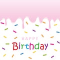 Happy birthday greeting card with melting icing and colorful sprinkles Royalty Free Stock Photo