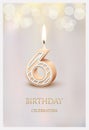 Happy birthday greeting card with 6 number candle, 3d candlelight template design