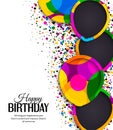 Happy birthday greeting card. Paper balloons with colorful borders. Drops color on background. Vector illustration. Royalty Free Stock Photo