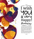 Happy birthday greeting card. Paper balloons with colorful textures. Drops color on background. Vector illustration. Royalty Free Stock Photo