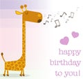 Happy birthday greeting card with singing giraffe Royalty Free Stock Photo