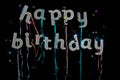 Happy birthday sliver glitter text. Greeting card image. Black b Royalty Free Stock Photo