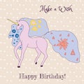 Happy birthday. Greeting card with unicorn