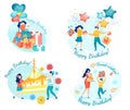 Happy Birthday Greeting Cards Set with Happy Kids. Royalty Free Stock Photo