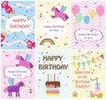 Happy birthday greeting cards templates and party invitations , set of postcards Royalty Free Stock Photo