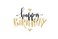 Happy Birthday greeting horizontal card. Modern vector typography. Hand written lettering with hearts. Royalty Free Stock Photo