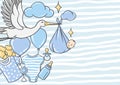 Happy Birthday greeting and invitation card. Holiday baby boy shower celebration simbols. Royalty Free Stock Photo