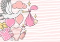 Happy Birthday Greeting And Invitation Card. Holiday Baby Girl Shower Celebration Simbols.