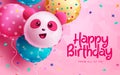 Happy birthday greeting text vector design. Birthday character panda balloon elements